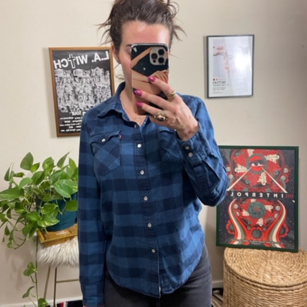 Levis • Pearl Snap Flannel • Black+Blue • S